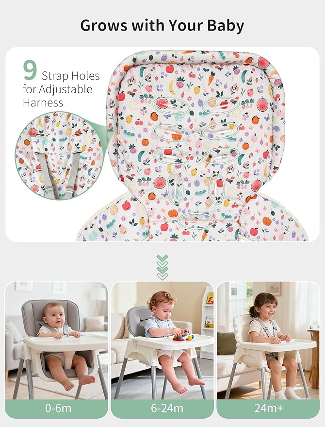 Baby High Chair Cover, Machine Washable High Chair Cushion Pad, Waterproof & Soft, Fits 3-5 Point Harness Chairs, High Chair Replacement Cover for Home & Restaurant Use Oatmeal