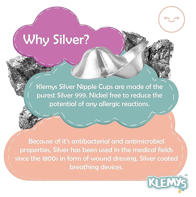Silver Nursing Cups - Nipple Shields for Breastfeeding Newborn - Breastfeeding Essentials - Newborn Must Haves - Nipple Covers Breastfeeding - 100% Silver 999 (Regular)