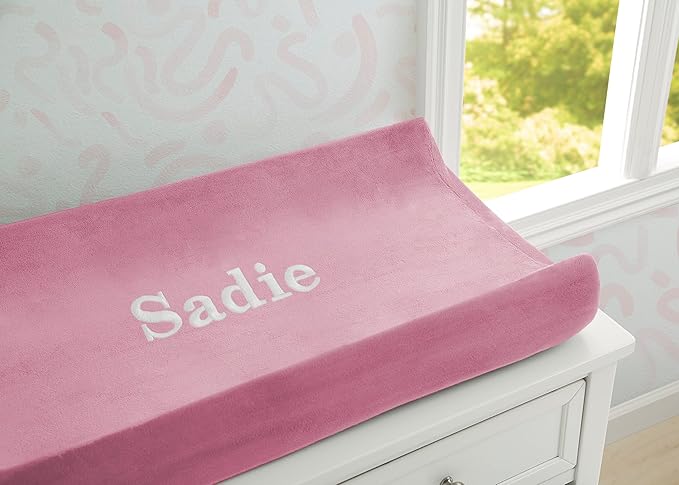 Delta Children Personalized Contoured Changing Pad with Plush Cover - Embroidered with Name, Pink