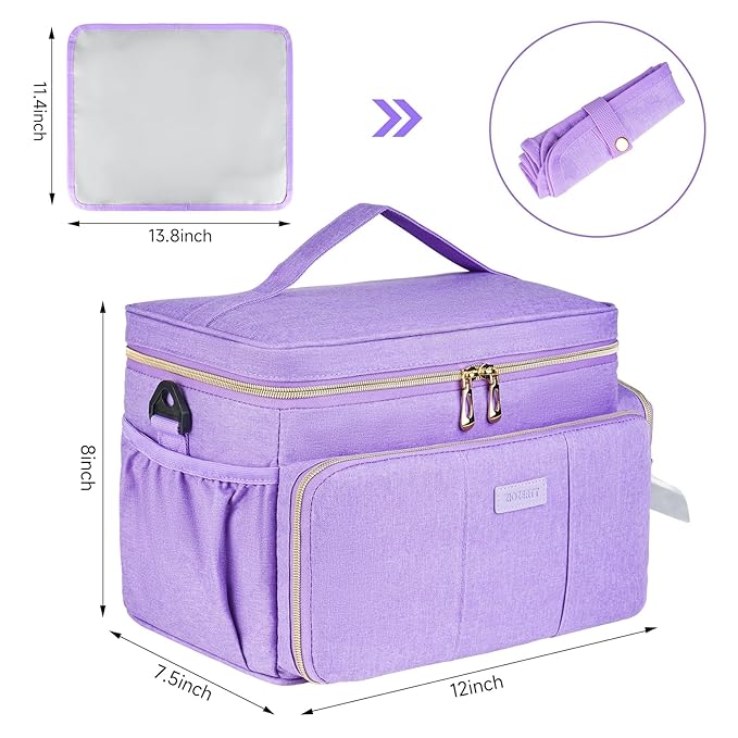 Breast Pump Bag Compatible with Spectra S1 and S2 with Insulated Compartment,Breast Pump Storage Bag with Water Resistant Mat for Pumping Essentials,Purple,Bag Only