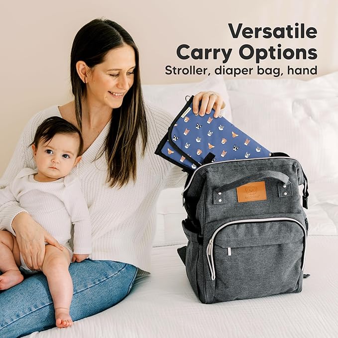 KeaBabies Portable Diaper Changing Pad, Travel, Car - Large Waterproof Baby Changing Mat, Wipeable, Padded, On The Go Travel Diaper Clutch Bag, Easy to Use Pockets for Newborn Essentials (Pets & Paws)