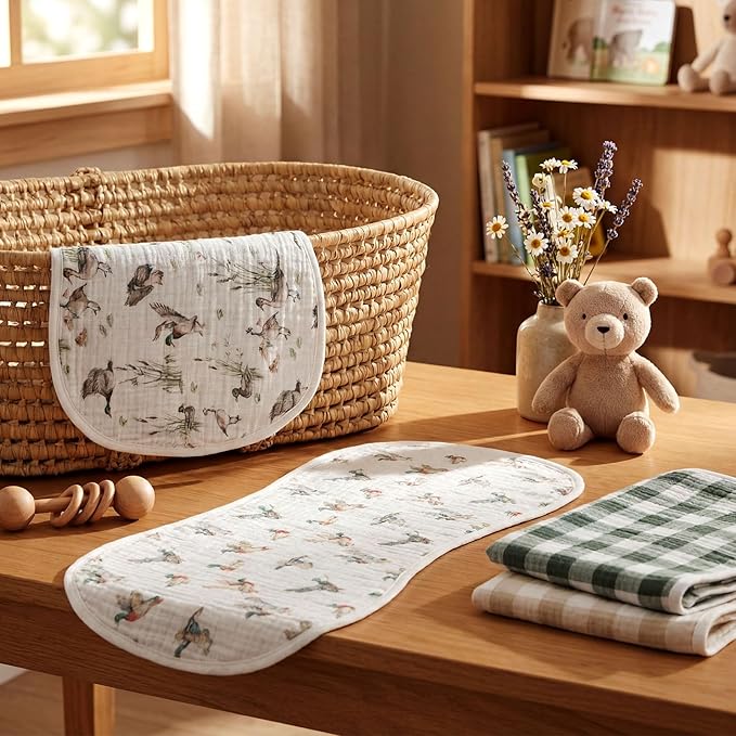 Hahafelt 4 Pcs Mallard Duck Baby Burp Cloths 100% Cotton Absorbent & Soft Burping Cloth Large 22'' x 10" Newborn Towel 2-in-1 Baby Spit up Burping Rags Set for Boys Girls Infant Newborn(Plaid Style)