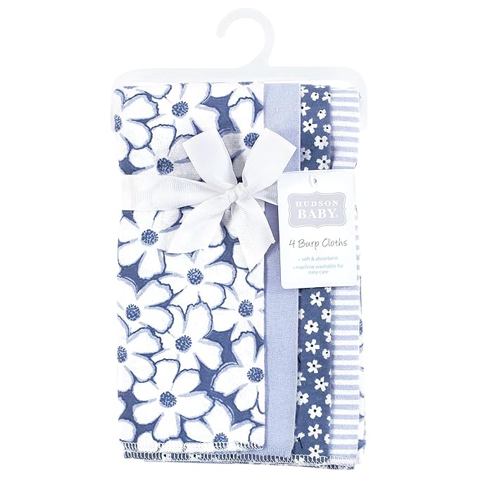 Hudson Baby Unisex Baby Cotton Flannel Burp Cloths 4-Pack, Blue Cosmos, One Size