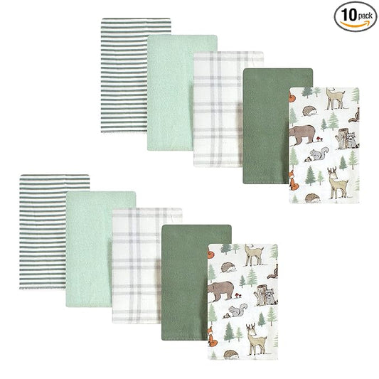 Hudson Baby Unisex Baby Cotton Flannel Burp Cloths, Forest Animals, One Size
