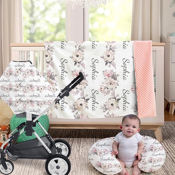 Customizable Flowers Baby Nursing Pillow Cover - Add Your Baby's Name, Ultra-Soft Stretch Fabric, Fits Standard Nursing Pillows, Ideal for Baby Showers Style 02