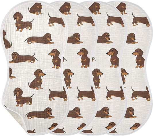4 Pack Muslin Burp Cloths Dachshund Dogs Cute Cotton Baby Burp Cloths Ultra Absorbent Burping Cloth Soft Spit Up Rags for Newborn Babies 22x11 Inch