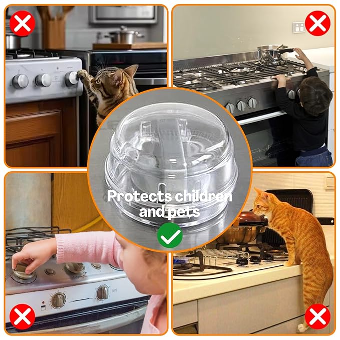 6-Pack Stove Knob Safety Covers,Upgraded Press Gas Stove Knob Locks,Durable Design Childproof Oven Knob Locks for Babies and Pets, Sticky and Easy to Install,Transparent