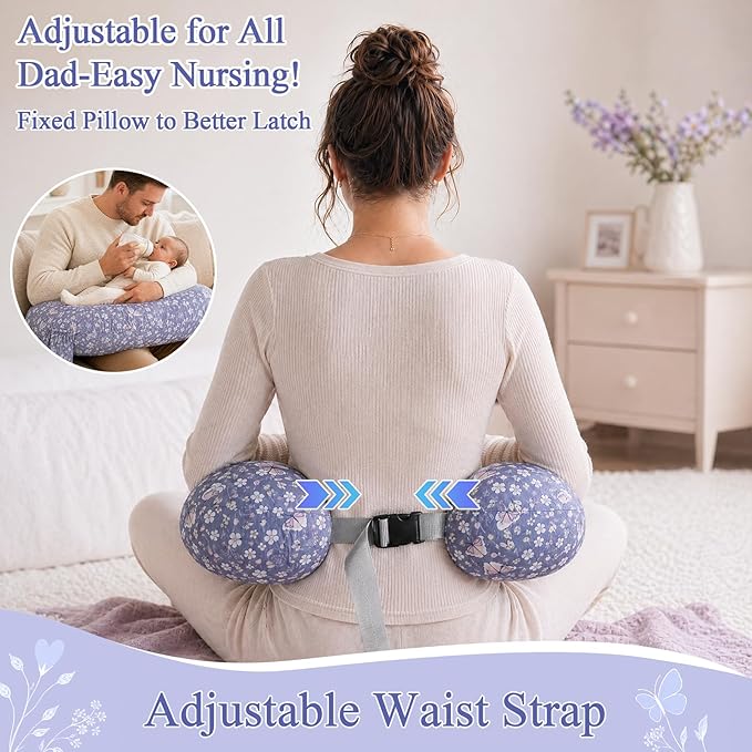 Nursing Pillow, Breastfeeding Pillow with Safety Buckle - Upgraded Design for Breastfeeding & Bottle Feeding, Large Size for Tummy Time & Sitting Support, Breathable Washable Cover
