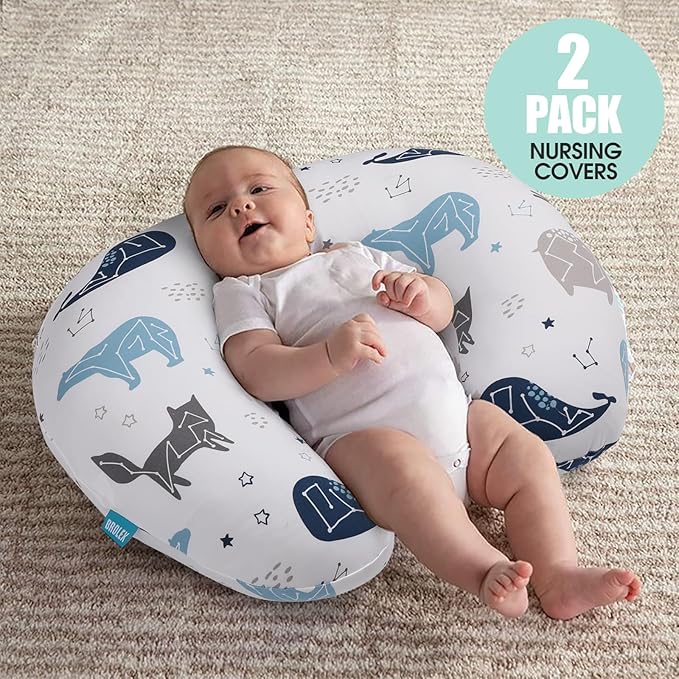 BROLEX Baby Nursing Pillow Covers: 2-Pack Soft Slipcovers for Breastfeeding Pillows - Comfortable Fabric, Fits Standard Nursing Pillows for Boys & Girls -Space Planet