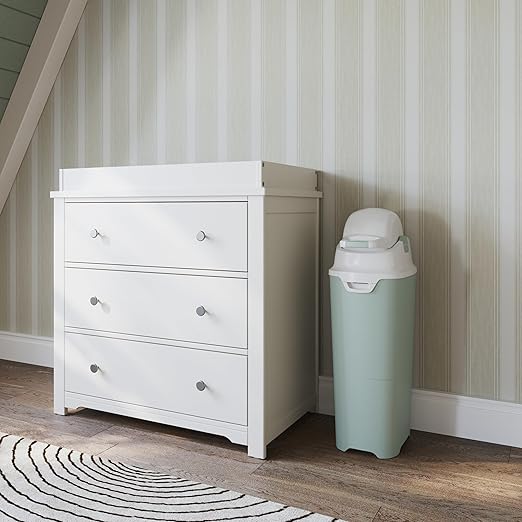 Foundations Tall Diaper Pail with Airtight Lid, Durable & Odorless Diaper Disposal, Large Capacity, Holds up to 60 Newborn Diapers, Refill with Any Bags, Baby Registry Gift - Green