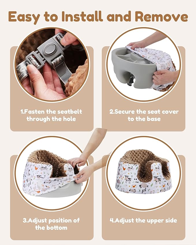 BOMOLOUR Seat Cover Compatible with Bumbo and Nuby Seat, Removable Breathable Baby Floor Seat Cover for Boys and Girls, Seat Not Included (Brown Farm)