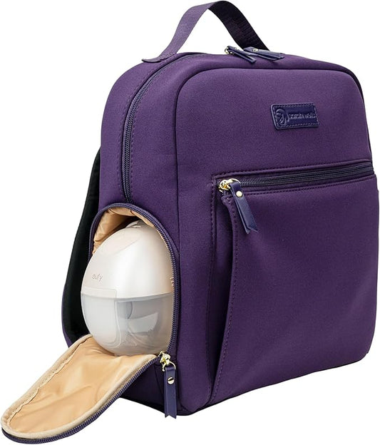 Sarah Wells Fifi Mini Breast Pump Bag Small 13" Neoprene Backpack for Wearable & Portable Pumps Lightweight, Insulated Pocket, 13" Laptop Sleeve, Machine-Washable (Purple)