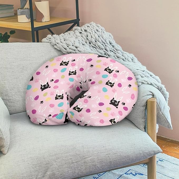 Black Cat Rabbit and Easter Egg Nursing Pillow Cover for Baby Boy Girl Breastfeeding Slipcover Infant Newborn Nursery Bottle Pillowcase Stretchy Replaceable Pillow Cover Slipcover