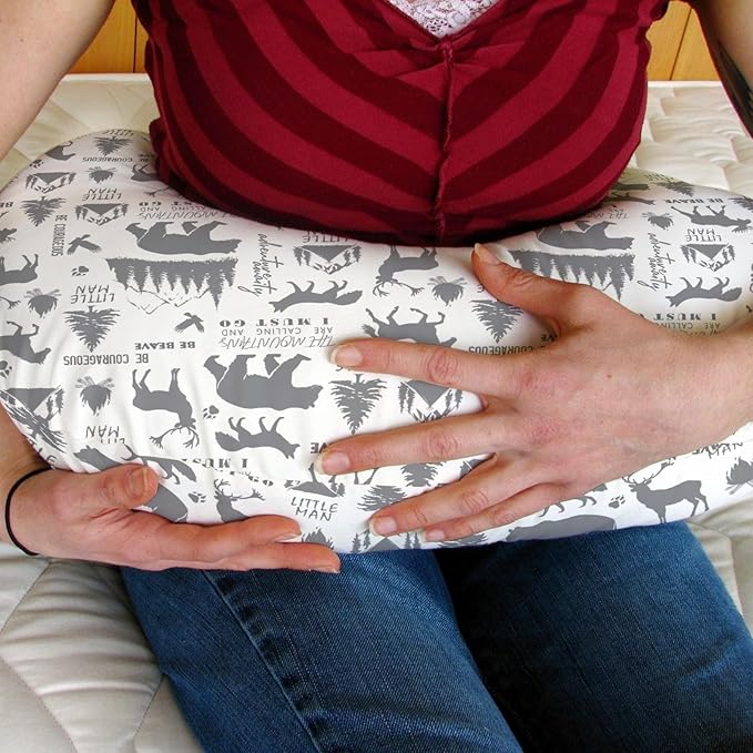 Gray Animals Nursing Pillow Covers for Boy Deer Bear Horse Trees Mountain Nursing Slipcovers for Breastfeeding Pillows Camping Adventure Soft Stretchy Removable Cover for Newborn Infant