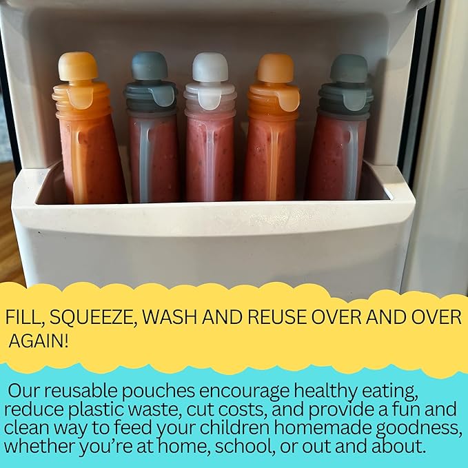 Reusable Silicone Food Pouch for Baby and Toddlers, Squeezable Pouch, Squeeze Pouch, Easy Clean Silicone Pouch for Pre-K and School, Homemade Baby Food Storage, 4oz (White 2 Pack)