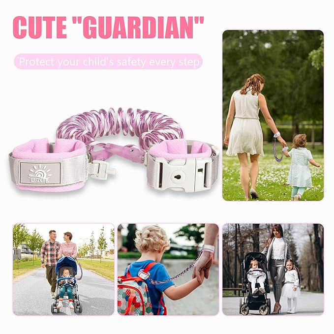 Toddler Harness Walking Leash- Child Anti Lost Wrist Link - Child Safety Harness - Upgrade with Reflective(6.5ft) - for Boys and Girls,Not Easy to Open Without Key (Light Pink)