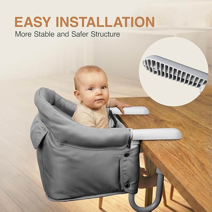 Portable Hook on High Chair for Baby & Travel Toddler from 6-36 Months – Clip on Baby Seat for Table – Fast Table Chair for Travel & Dining– Including Storage Bag - Gray