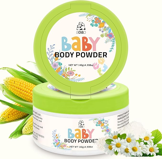 Baby Body Powder with Puff, Natural Cornstarch-Based Talc-Free Dusting Powder with Zinc Oxide & Aloe, Gentle Soothing Absorption & Chafe Protection, Newborn to Toddler, Family-Friendly Care, 5oz-2pack