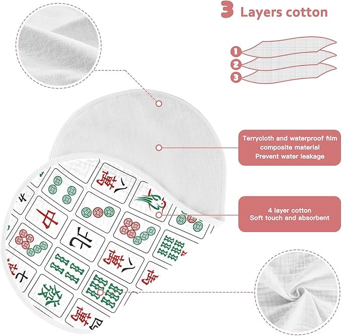 Mahjong Burp Cloths Baby Boys Girls Absorbent Soft Cotton Burping Cloths Rags 4 Pack