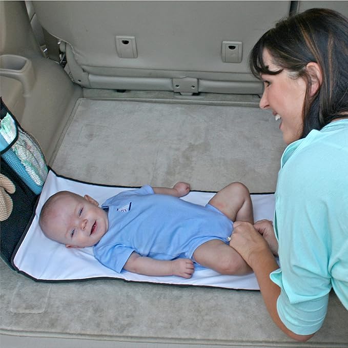 J.L. Childress Pockets 'N Pad Car Diaper Changing Station for Baby - Portable Diaper Changing Pad for Travel, Newborn Essentials for Moms, Wipeable & Water-Resistant - Black