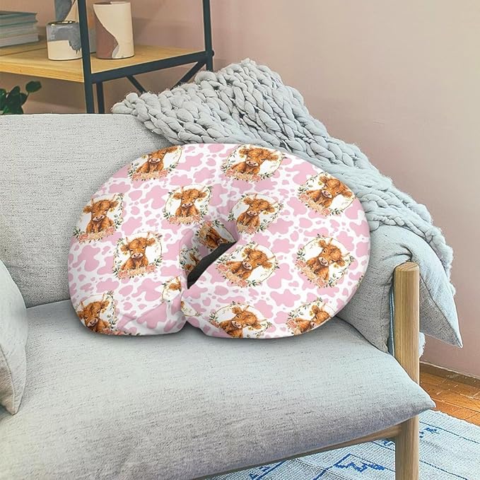 Cartoon Cow and Pink Cow Stripes Nursing Pillow Cover for Baby Boy Girl Slipcover for Breastfeeding Pillows, Soft and Stretchy Safely Breastfeeding Pillow Cover