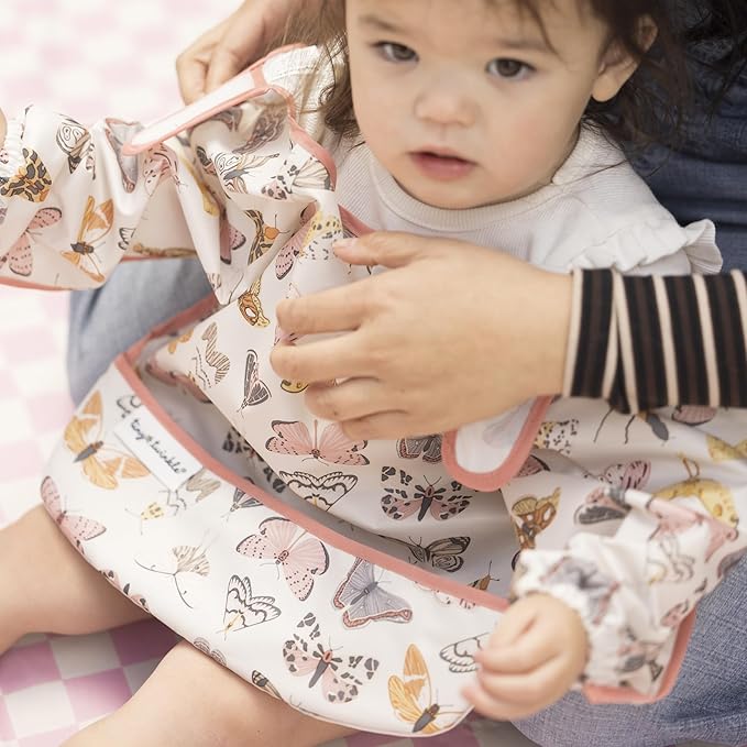 Tiny Twinkle Long Sleeve Bib for Babies & Toddlers | Waterproof Smock Bib for Eating | Machine Washable & Mess-Proof Feeding Essentials | Newborn Shower Gift (Flutter, 2-4Y)
