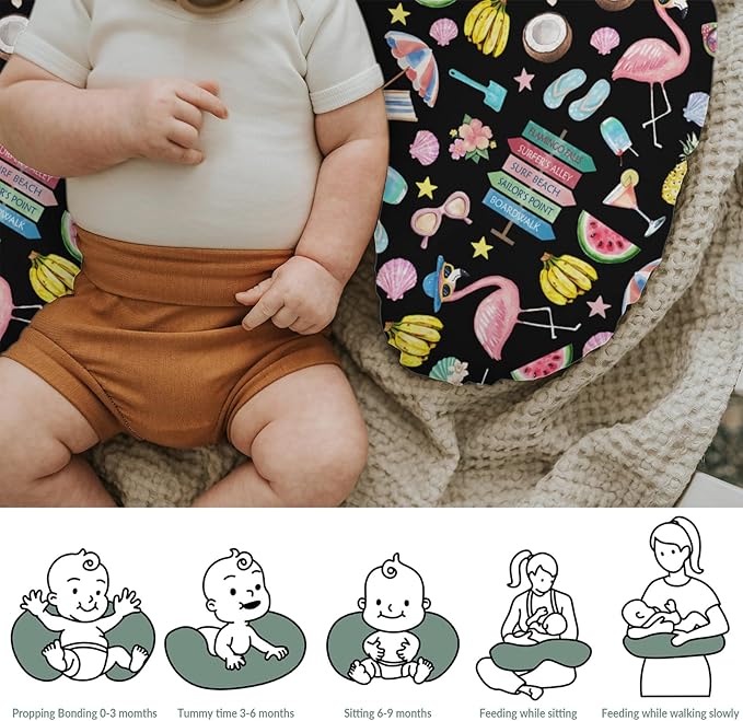 Surf Beach Summer Nursing Pillow Covers for Boy Girl Flamingo Tropical Leaves Floral Fruits Nursing Slipcovers for Breastfeeding Pillows Beach Party Vacation Soft Stretchy Covers for Newborn Infant