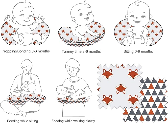 Bacati - Playful Fox Orange/Grey Nursing Pillow Cover Ultra-Soft 100% Cotton Fabric in a Fashionable Two-Sided Design, Fits All Hugster Nursing Pillows and Positioners (Nursing Pillow Cover ONLY)