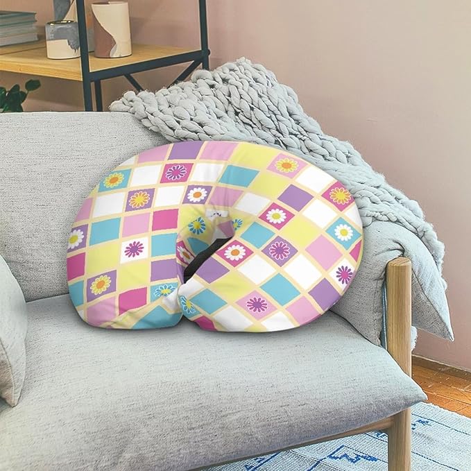 Nursing Pillow Cover Daisy and Plaid Quick-Dry Fabric Fit The Original Support Pillow for Breastfeeding and Bottle Feeding Stretchy Nursing Pillow Cover