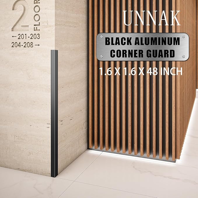 Aluminum Alloy Black Corner Guards 6PCS Thickness Wall Corner Protectors for Walls Right Angle Corner Protectors Guards L Shaped Metal Protectors 90° Angle, Corner Guards 21Ga (1.6x1.6X48.0 Inch)
