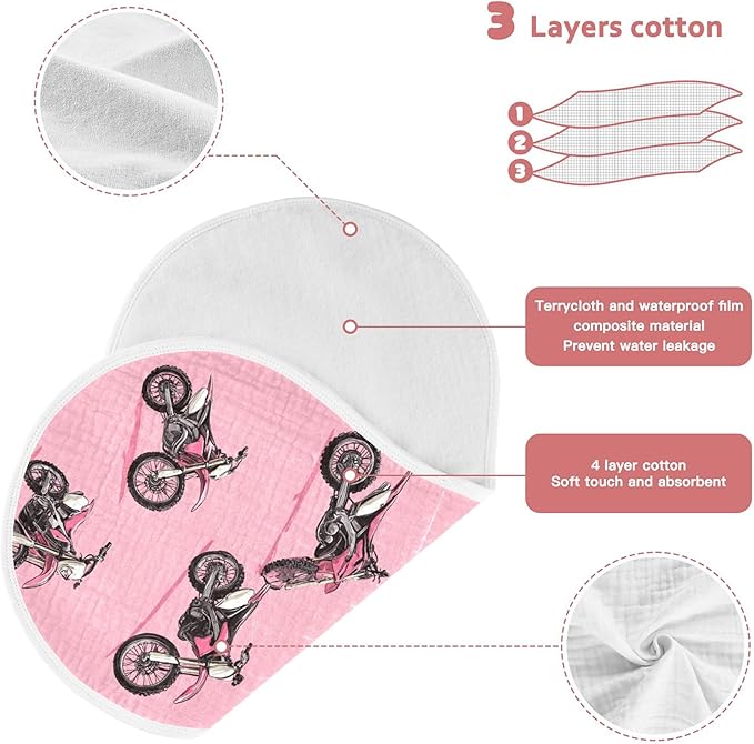 Dirt Bike Motocycles Burp Cloths Baby Boys Girls Absorbent Soft Cotton Burping Cloths Rags 4 Pack