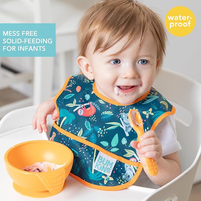 Bumkins Bibs, for Baby Girl or Boy, Infant 3-9 Months,Essential Must Have for Eating, Feeding, Baby Led Weaning, Mess Saving Waterproof Soft Fabric, Starter Bib 2-pk Jungle and Animal