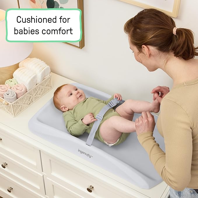 Ingenuity Comfy Clean Changing Pad, Waterproof EVA Foam, Easy-Wipe Cushion with Safety Strap & Non-Slip Bottom, Fits Standard 31 in x 17 in Tables, Newborn & Up