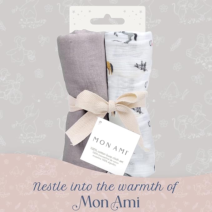 MON AMI Muslin Burp Cloths for Baby – 100% Cotton Burping Cloths for Babies, Extra Absorbent, Ultra-Soft, Baby Essentials