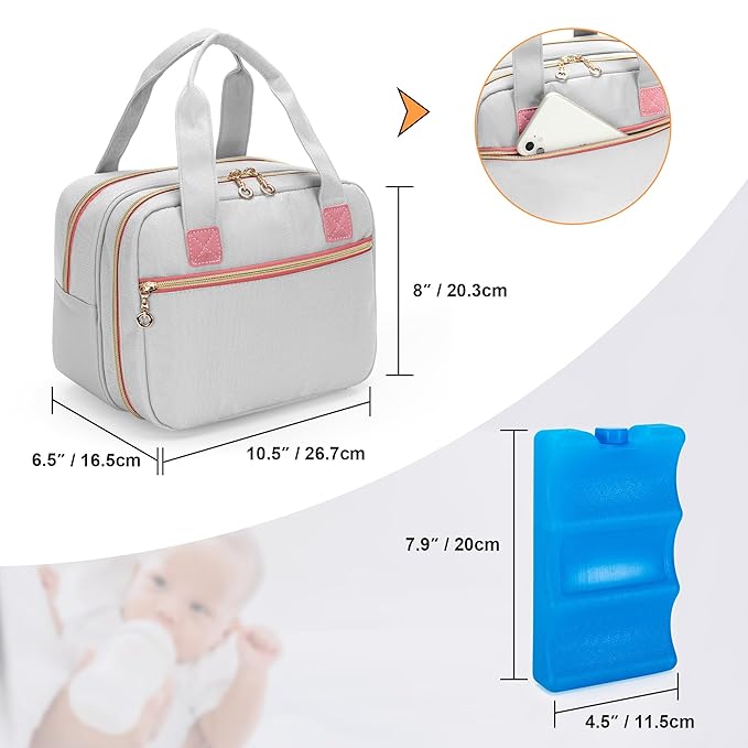Damero Wearable Breast Pump Bag with Ice Pack Compatible with Elvie, Momcozy and Medela Breast Pump, Carrying Bag for Wearable Breast Pump, Bottles, Pump Parts and More, Patent Design