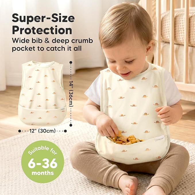KeaBabies Waterproof Bibs for Baby Girl,Boy – 2-Pack Lightweight, Large Baby Bibs for Eating, Wearable Food Catcher, 6-12 Months Infant Feeding Essentials, Smock for Toddlers 1-3, Kids (Roarsome)