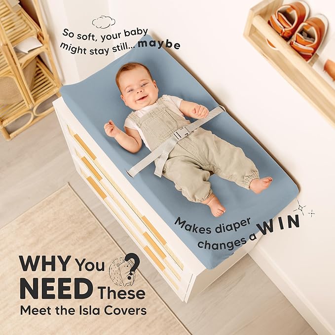 2-Pack Baby Changing Pad Cover for Girl, Boy - 34x18 Soft Viscose Derived from Bamboo Baby Diaper Changing Table Pad Cover Sheets, Neutral, Snug Fit Nursery Diaper Change Sheets (Steel)