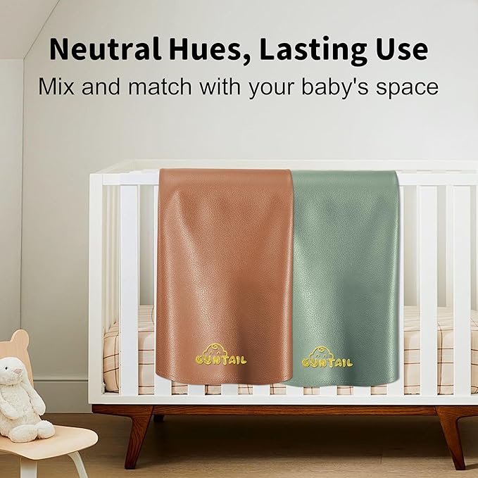 Portable Baby Diaper Changing Mat,Soft Faux Leather, Wipeable & Easy to Clean,for Home or Travel, Waterproof, with Storage Strap,Easily Put into Diaper Bag,30 x 17 in (Sage Green & Coffee)