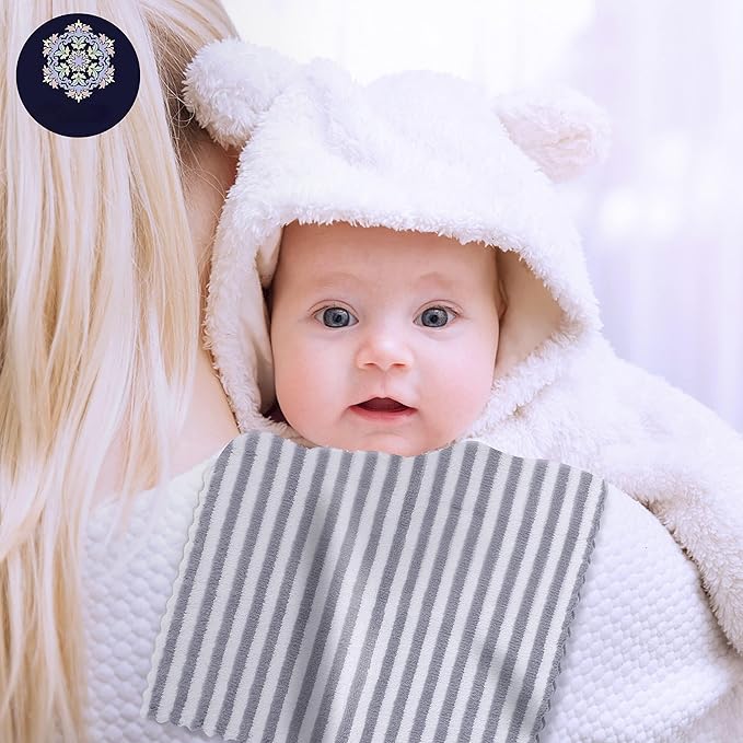8 Pack Super Soft Baby Burp Cloths, Baby Washcloths, Ultra Absorbent Large Newborn Burping Cloth for Boy and Girl, Milk Spit Up Rags, Unisex for Baby Sensitive Skin, Grey and White, 16 × 12 Inch