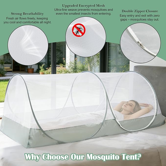 FORUP Pop Up Mosquito Tent | Quick Setup Portable & Foldable Mosquito Net for Bedroom, Camping, Patio (78 * 41 * 31 Inch)