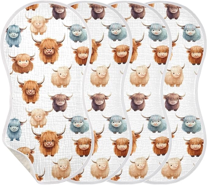 1Pc Cute Highland Cow Pattern Burp Cloth,Unisex Large Absorbent Soft Cotton Muslin Burping Cloths for Newborn Boys Girls,11x22in,A110858