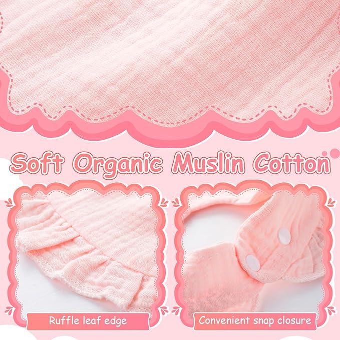 Kenning 18 Pcs Muslin Drool Baby Bibs Ruffle Absorbent Bib with Snap Button Boy Girl for Drooling Teething Infant Newborn