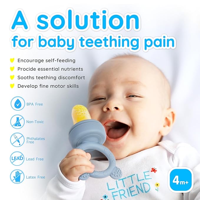 Silicone Baby Food Feeder & Freezer Tray Set, Self Feeding Teething Toy, Breast Milk Popsicle Mold, BPA Free for 3+ Months, Additional Silicone Pouches