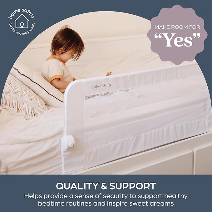 Dreambaby Dallas Bed Rail Guard - Toddlers Bed Rails - with Safety Anchors - Fits Up to Queen Size Mattress - Measures 43.25" Wide & 19.5" Tall - Model L7745,White