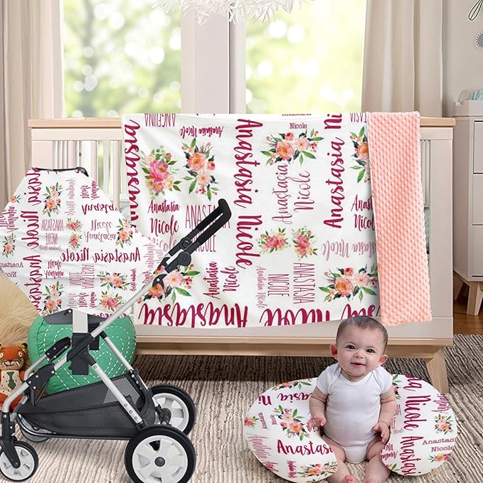 Customizable Flowers Baby Nursing Pillow Cover - Add Your Baby's Name, Ultra-Soft Stretch Fabric, Fits Standard Nursing Pillows, Ideal for Baby Showers Style 10