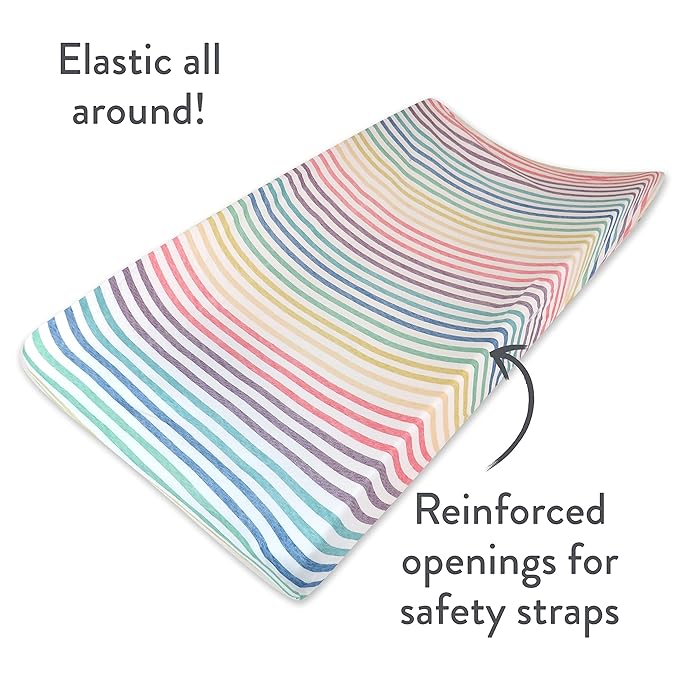 HonestBaby Girls Organic Cotton Changing Pad Cover, Rainbow Stripe, One Size