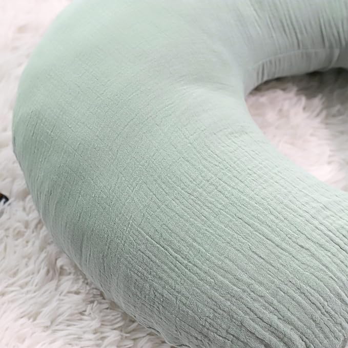 DILIMI Muslin Nursing Pillow Cover 2 Pack, Removable Nursing Cover for Breastfeeding Pillows, Ultra Soft Comfortable Slipcover for Baby Girl and Boy, Green and Checkered
