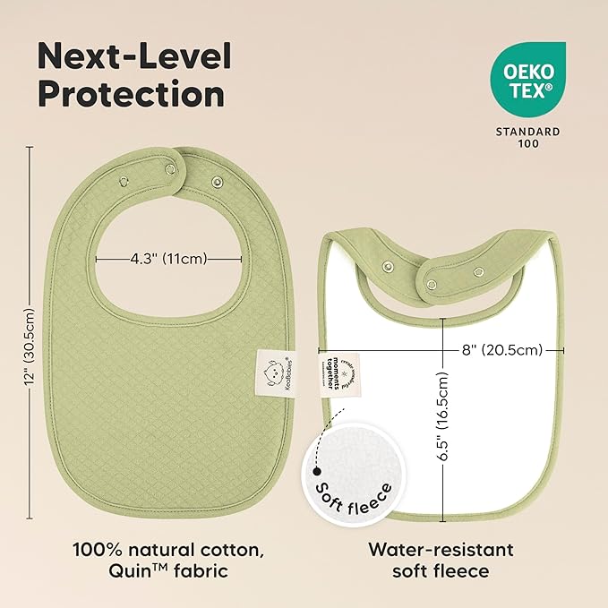 KeaBabies 8-Pack Organic Baby Bibs for Girls, Boys - Quilted Cotton Cloth Baby Drool Bibs for Drooling and Teething Toddler, Newborn, Infant, Soft & Super Absorbent (Driftwood)