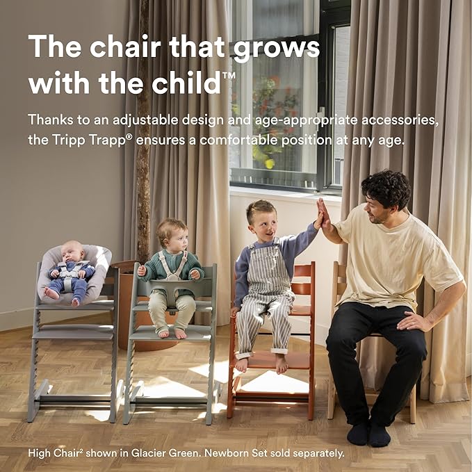 Stokke Tripp Trapp High Chair 2, Warm Brown - Includes Chair + Baby Set with Removable Harness for Children 6-36 Months - Adjustable, Ergonomic & Easy to Clean