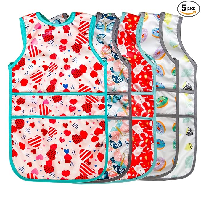Joyo roy Mess Proof Baby Bibs for Eating Waterproof Toddler Bibs 2-4 Years Soft Machine Washable Sleeveless Smock Bib for Baby Girl Travel Reusable Led Weaning Apron for Feeding Bib with Food Catcher